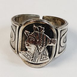 Vintage Large Sterling Silver High Relief Egyptian Ankh  Ring