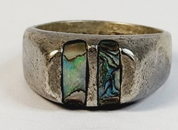 Vintage Solid Heavy Sterling Silver  ABALONE Inlay Old Ring