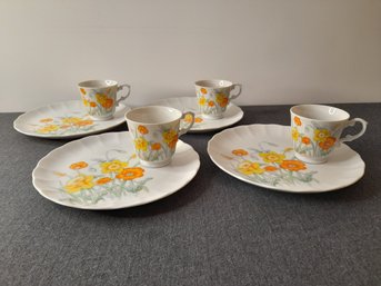 Orange And Yellow Floral Cups And Saucers Made In Japan