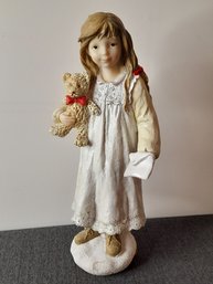 Young Girl With Teddy Bear Figurine