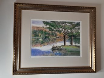 Pencil Signed Painting Of Still Water Pond In Torrington CT