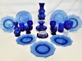 Vintage Assortment Of Imperial Glass 'Shaeffer' Cobalt Blue Tableware