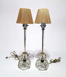 1960s Cut Glass Boudoir Table Lamp Set, Rewired