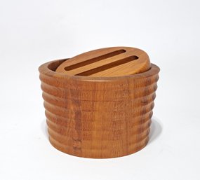 Round Ribbed Solid Teak Ice Bucket