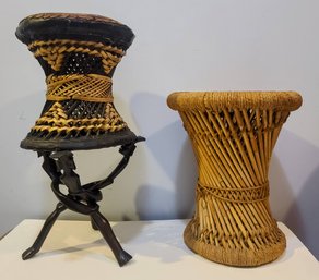 Woven African Stool And Drum With Stand