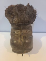 Unusual Hand Carved African Tribal Mask With Course Fiber Hair