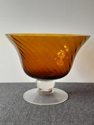 Vintage Amber Glass Pedestal Bowl