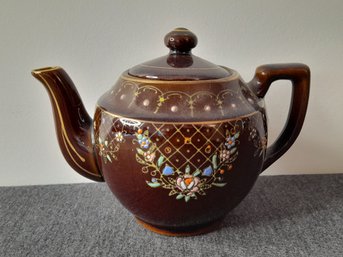 Brown Floral Painted Tea Pot #6