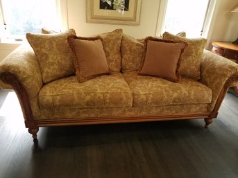 Ethan Allen Sofa With Pillows  Wood Frame And Detail - 91x44x31H - Excellent Condition