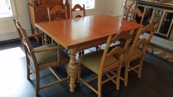 Vintage Late 1800's Hand Crafted Hard Wood Oak Dining Table And Chairs
