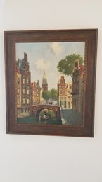Framed Artwork  Painted On Canvas  Canal Scene  26x30