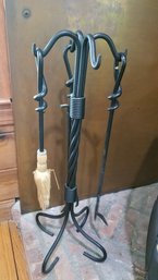 Black Iron Fireplace Tool Set - Missing Shovel