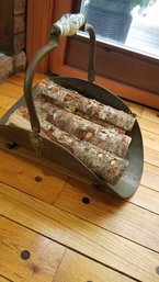 Log Carrier  Copper With Decorative Handle And Birch Pieces Of Wood Included