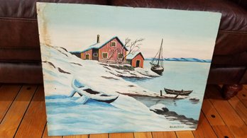 Painted Winter Scene On Board  - Not Framed - 24x19