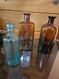Antique Trio Of Glass Bottles - All Found Locally