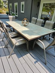 Quality Steel Outside Dining Table With Tile Inlay Top - Includes 10 Sling Chairs