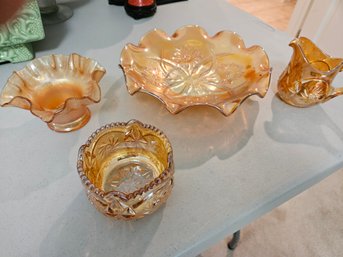 Lot Of Carnival Like Glass Items - 4 Pieces