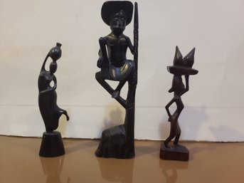 Trio Of Ebony African Scuptures