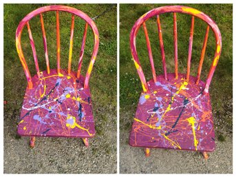 A Pair Of Vintage Chairs, Handpainted In A Playful Abstract Pattern