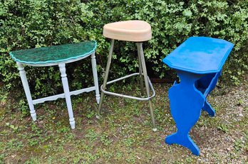 A Stool And 2 Painted Tables