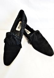 Unique Women's JORDACHE STUDIO Black Genuine Suede Slip On Loafer With Tassels Size 9M