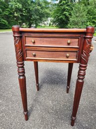 Dark Mahogany Nightstand With 2 Drawers And Carved Legs  17 X 16 X 28 H