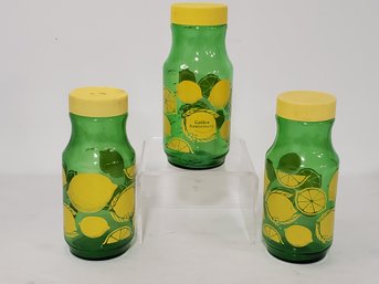 Three Vintage Anchor Hocking Golden Anniversary Lemonade Container Green Glass Jugs