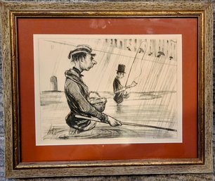 Famous Print By Daimler Of Fisherman With Dedication On Back