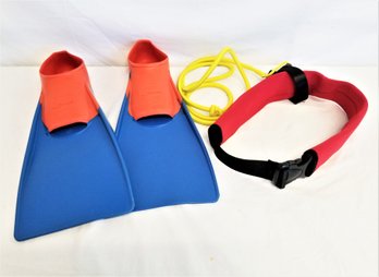 FINIS Orange/blue Swim Fins And Swim Training Belt And Harness