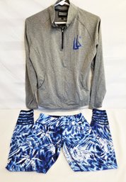 Women's Pennant Carbon Warmup 1/4 Zip Pullover And Kyodan Tropical Blue Leggings Size Small