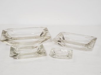 Set Of Four Vintage Nesting Cigarette Cigar Ash Trays Heavy Thick Rectangular Glass - New Old Stock
