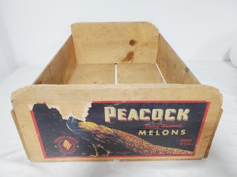 Vintage Peacock Fancy Westside Melons Wood Fruit Crate