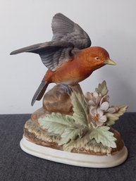 Porcelain Scarlet Tanager Bird Figurine By Andrea Sadek