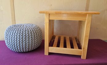 Wooden Side Table And A Poof