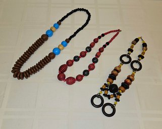 3 Wood Bead Necklaces