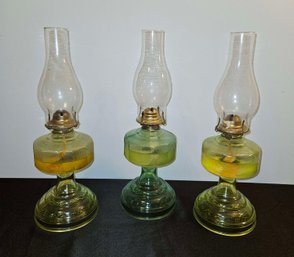 3 Glass Oil Lamps W Oil