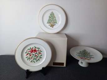 Lenox Classics Collection Snow Holly Tree Gold Platter Lot