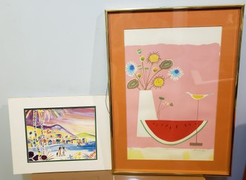 Island Watercolor By Paul J. Lopez And Print 'Watermelon' By A. D'Arrigo #9/50