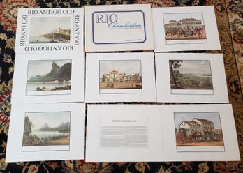 Set Of Seven Vintage Prints Of Rio From 1819 - 1820 In Original Folder