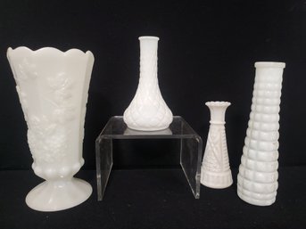 Four Vintage Milk Glass Bud & Flower Vases