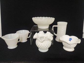 Vintage Assortment Of White Opaque & Milk Glass - Vases, Bowls, Mugs - Including Imperial