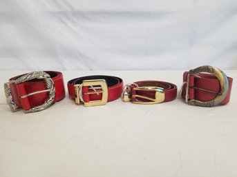 Four Red Leather Ladies Belts - Size Medium