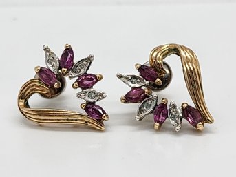 Incredible Vintage Amethyst Heart Earrings Set In 10k Gold