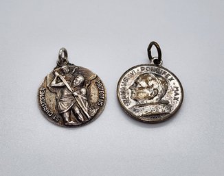 Pair Of Vintage Religious Sterling Charm Or Pendants