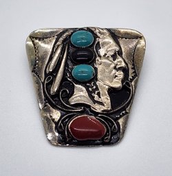 Vintage Turquoise & Coral Native American Tie Buckle