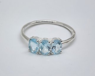 Sky Blue Topaz 3 Stone Ring In Sterling Silver