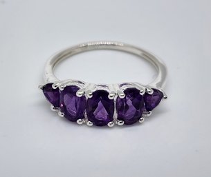 Gorgeous Amethyst 5 Stone Ring In Sterling Silver