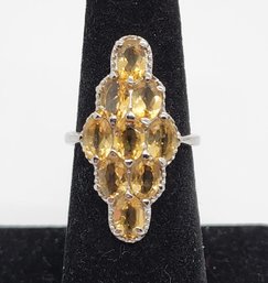 Brazilian Citrine Elongated Ring In Stainless