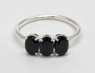 Thai Black Spinel 3 Stone Ring In Sterling