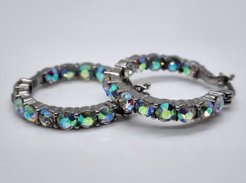 Aurora Borealis Crystal Hoop Earrings In Stainless